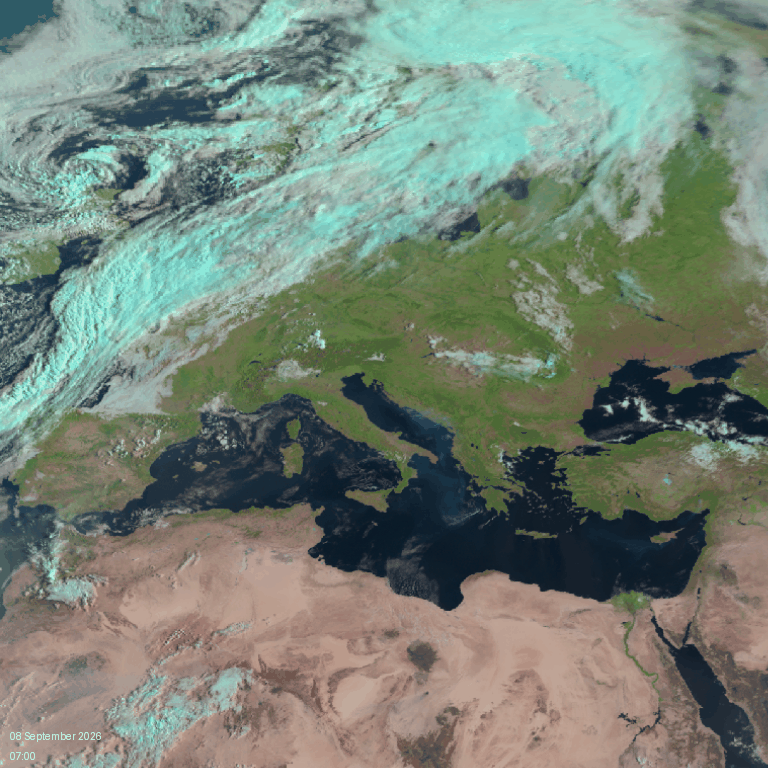 15-minute interval satellite imagery of Europe and Northern Africa