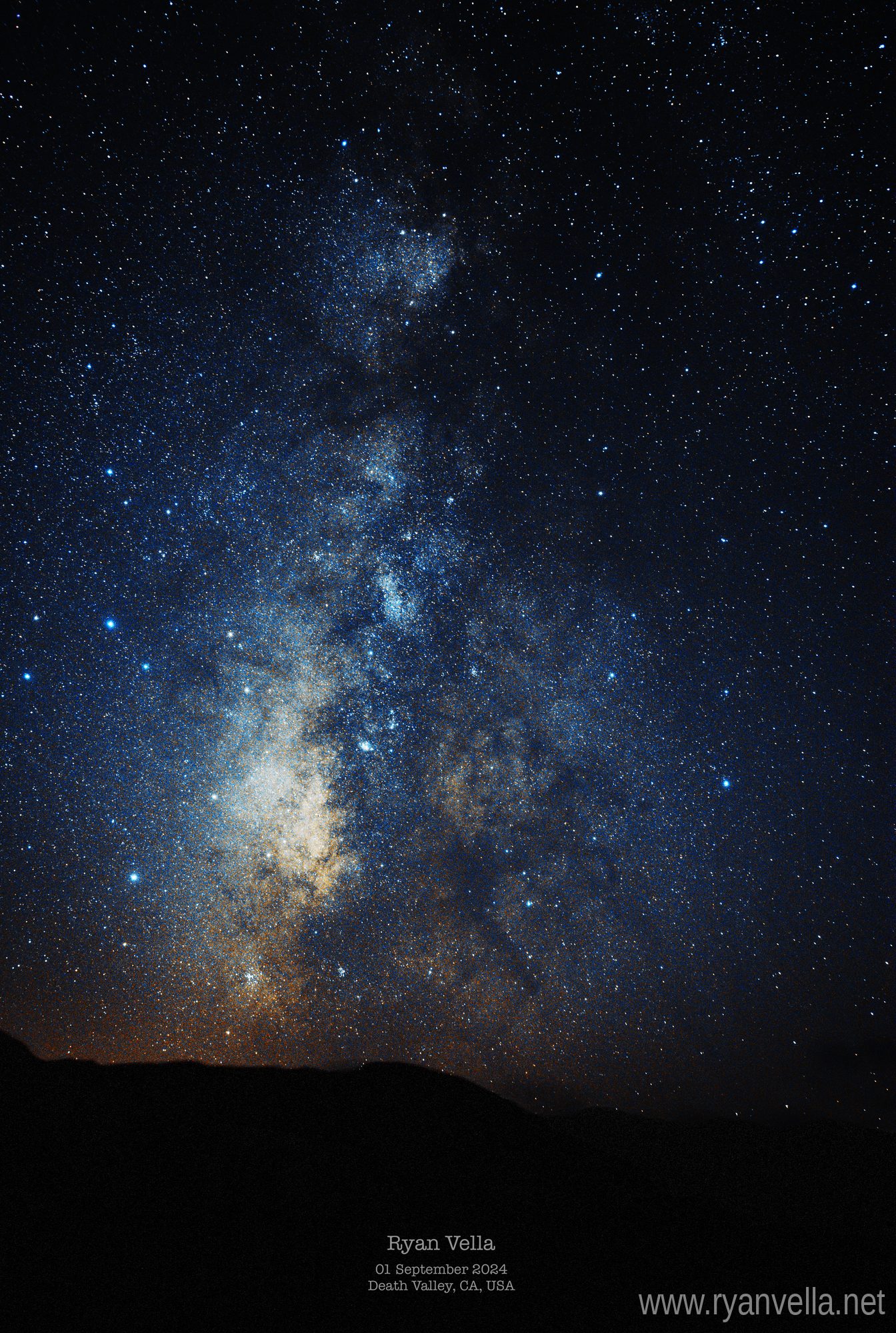 The Milky Way rising over a dark ridge in Death Valley, California